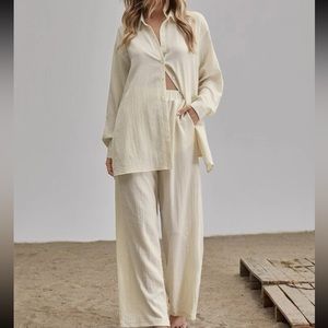 SHEIN Felegant Slit Hem Longline Blouse & Wide Leg Pants Set!